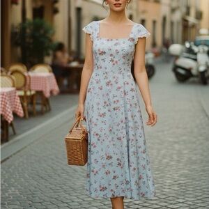 Floral Puff Sleeve Maxi Dress NWOT